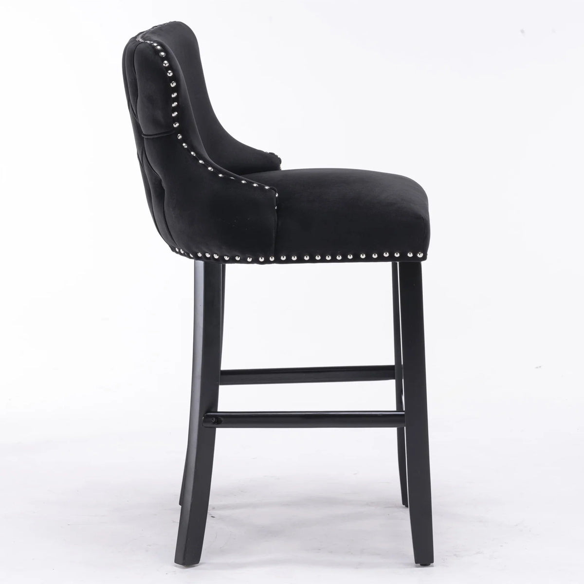 Black Velvet Button Tufted Bar Chairs with Wood Legs, Set of 2 I420108