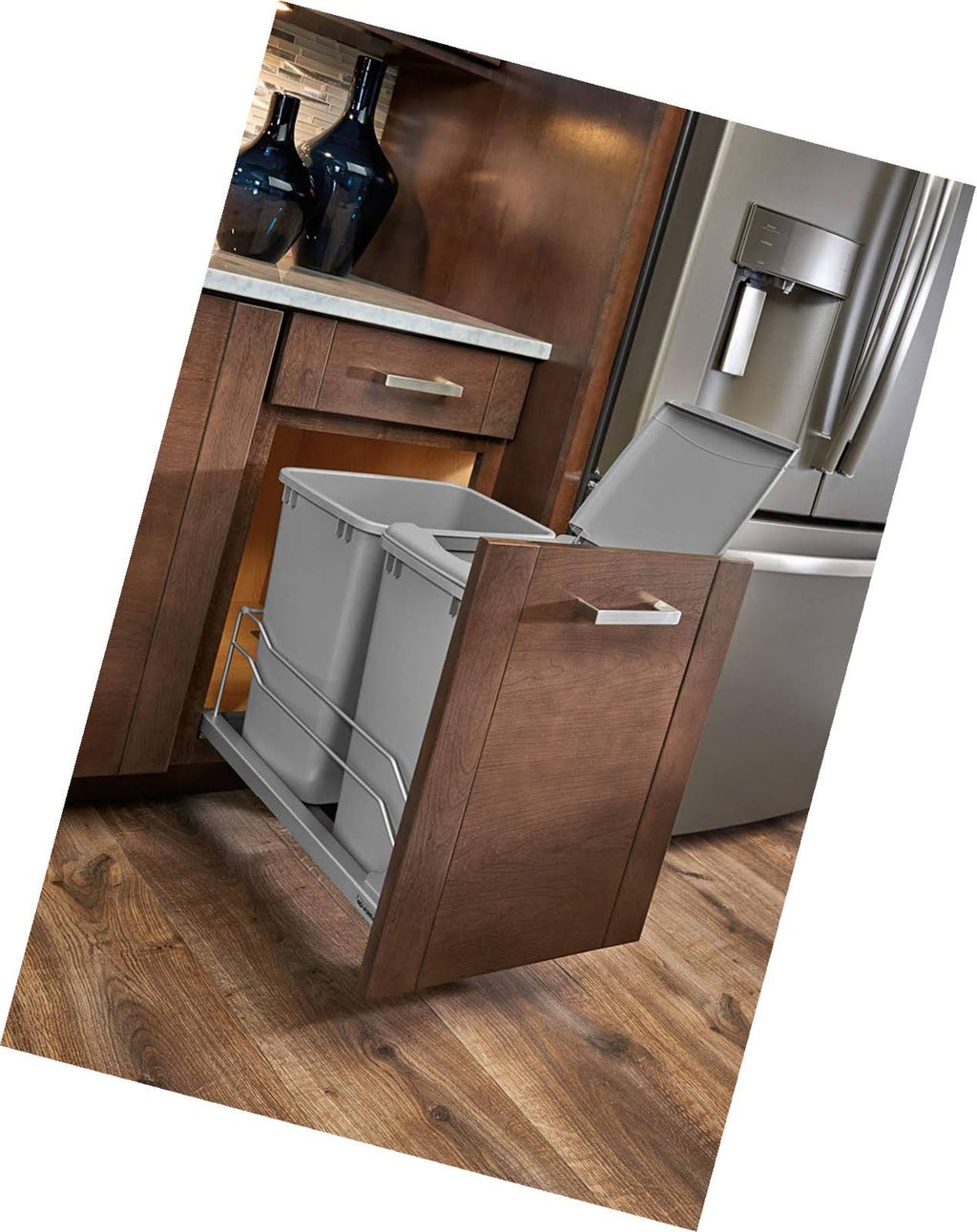 Double 35 qt. Pull-Out Silver Waste Container Q917