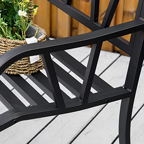 Black Metal Garden Bench with Slatted Seat M723
