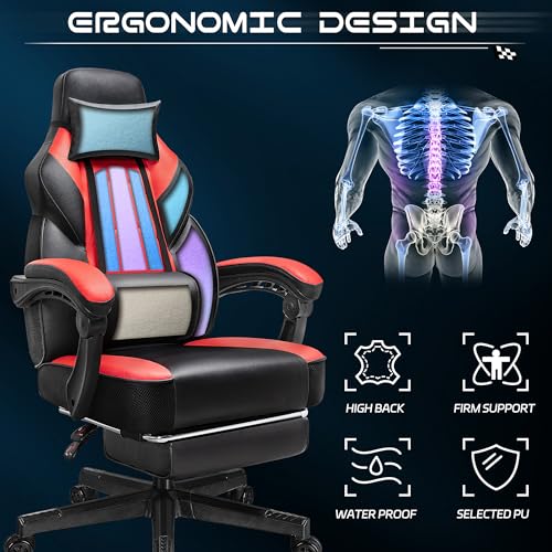 Gaming Chair with Footrest and Massage Lumbar Support D6173
