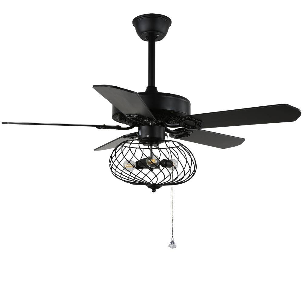 Black Cage Ceiling Fan with Light Kit and Remote Control E397
