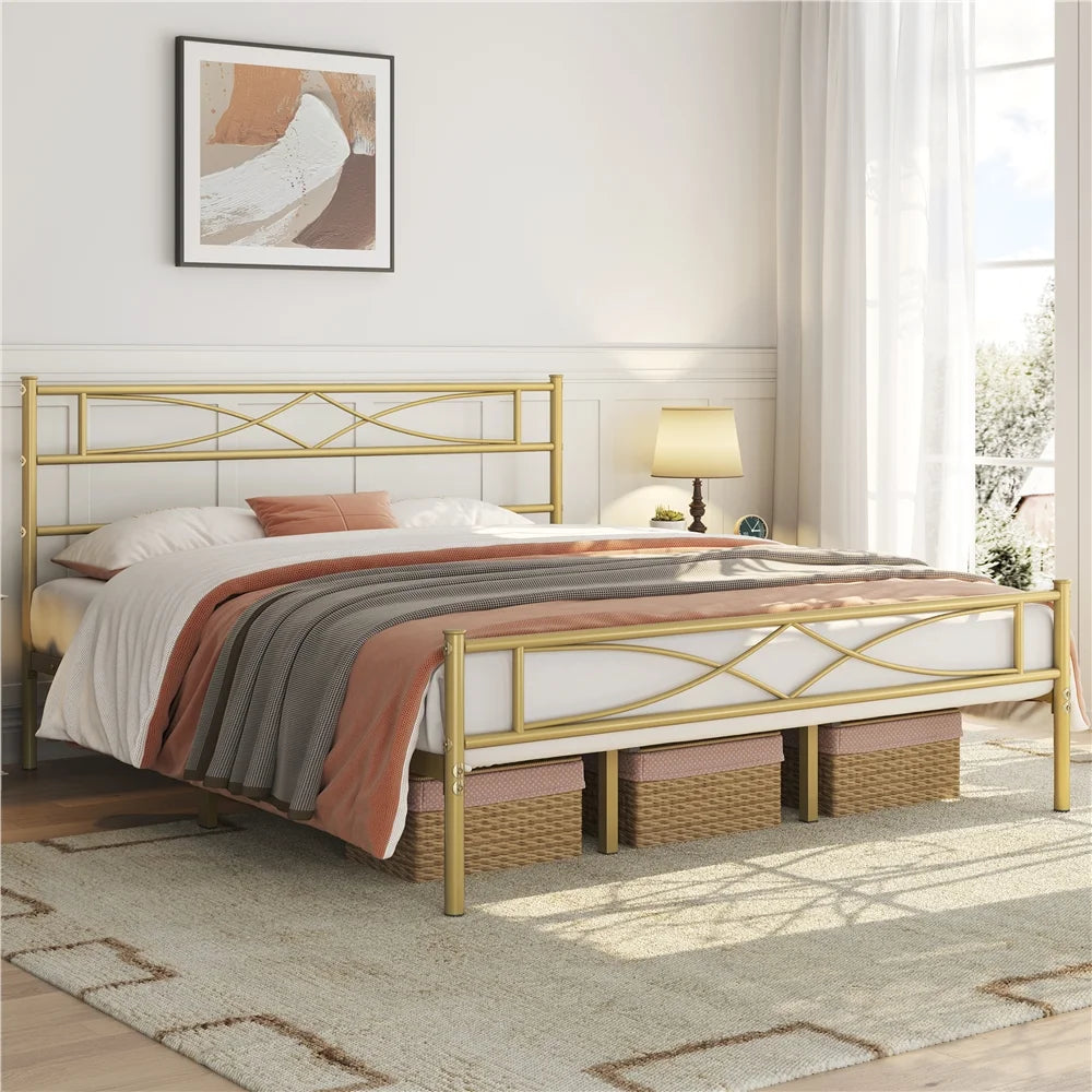 King Metal Bed Frame with Headboard and Footboard P28458