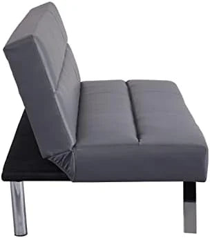 Faux Leather Convertible Futon Sofa Bed with Chrome Legs V552