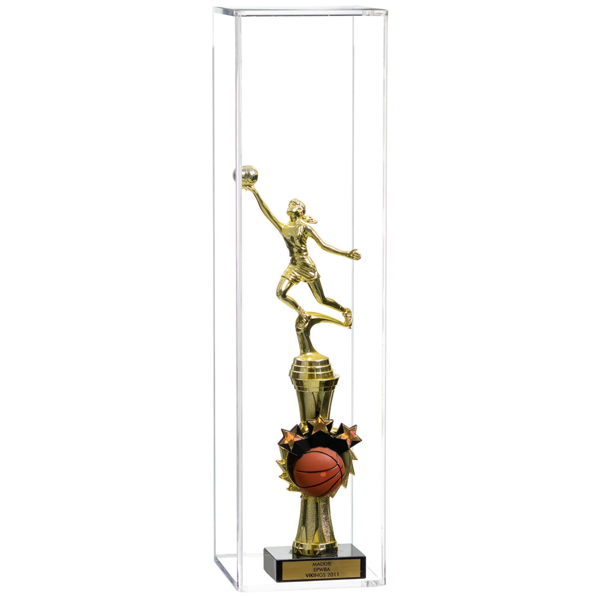 Acrylic Display Case with Slide Back, 8 x 8 x 20, White, Wall Mount L1674