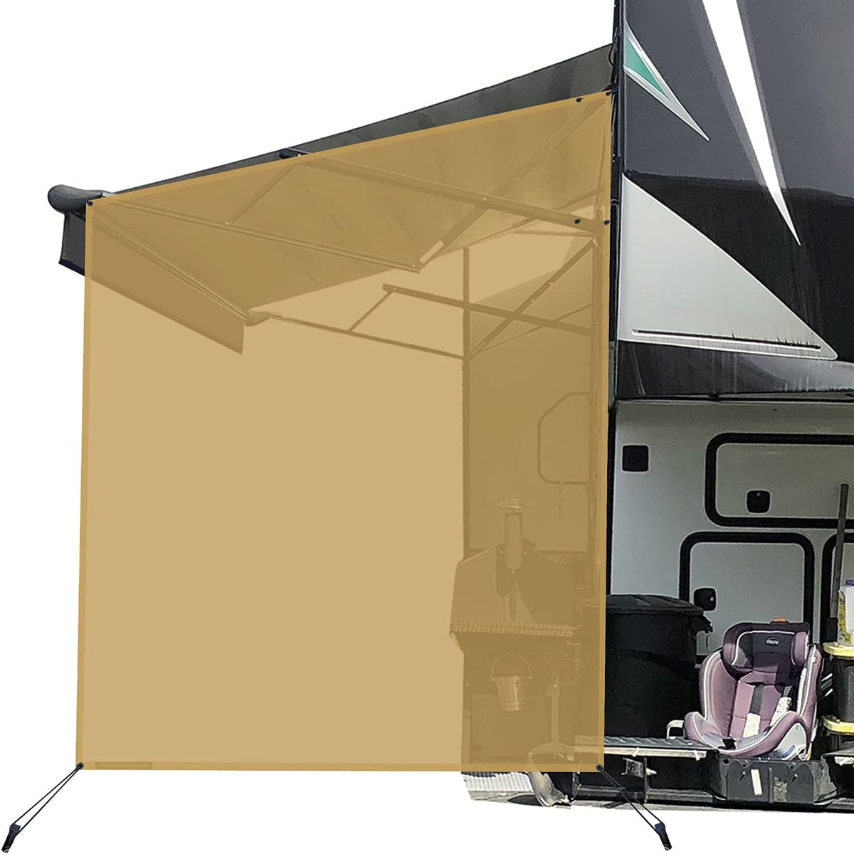 RV Awning Side Sun Shade Screen 9'X7' Black Mesh Z670