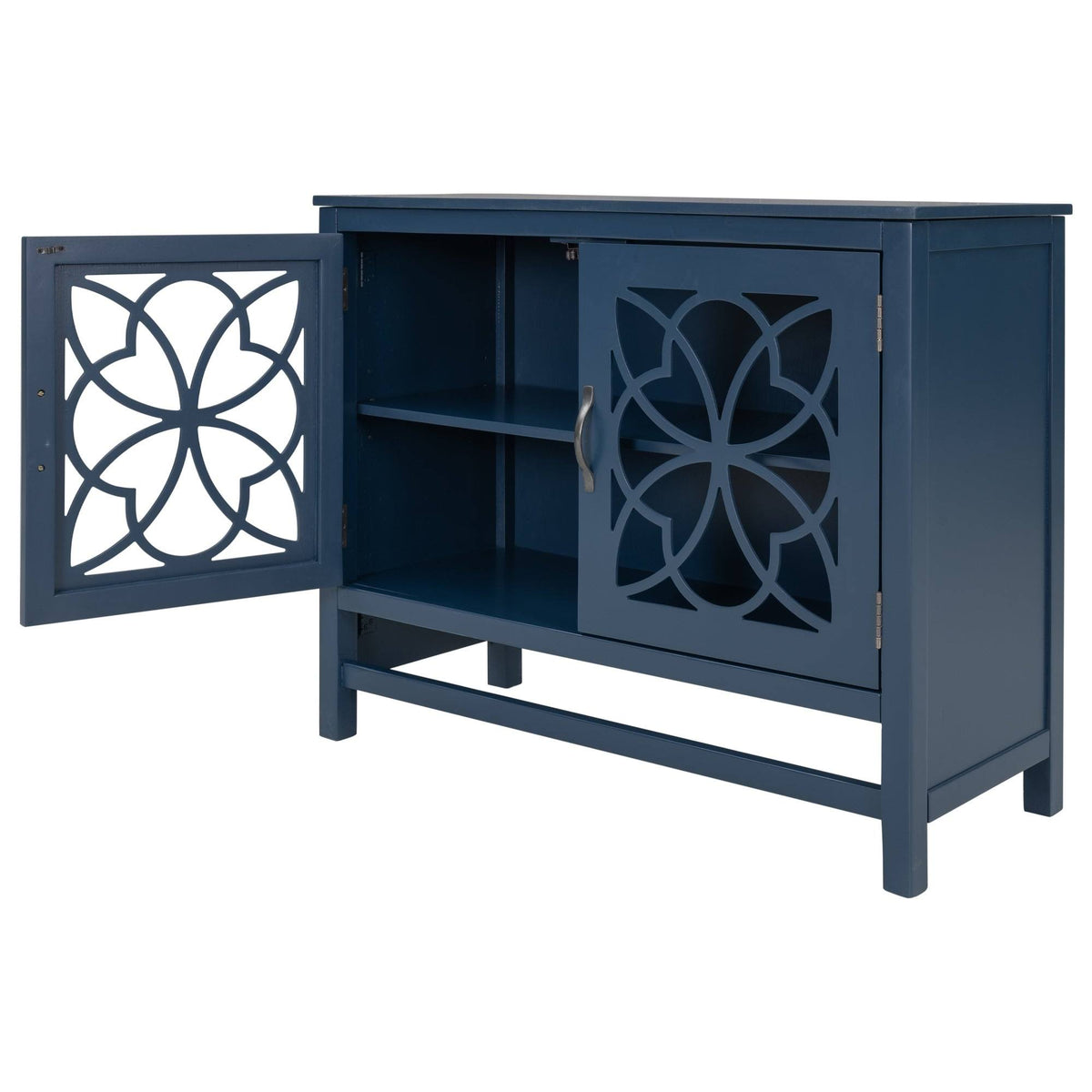 Navy Wood Accent Buffet Sideboard Storage Cabinet with Doors & Shelf J904838
