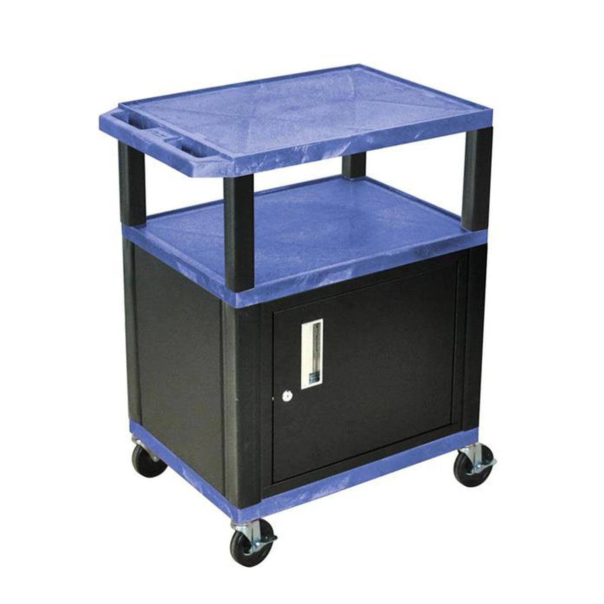 Blue 3-Shelf AV Cart with Cabinet X33836