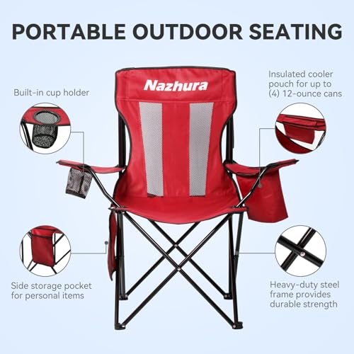 4 Pack Grey Folding Camping Chairs with Cooler Pouch K375