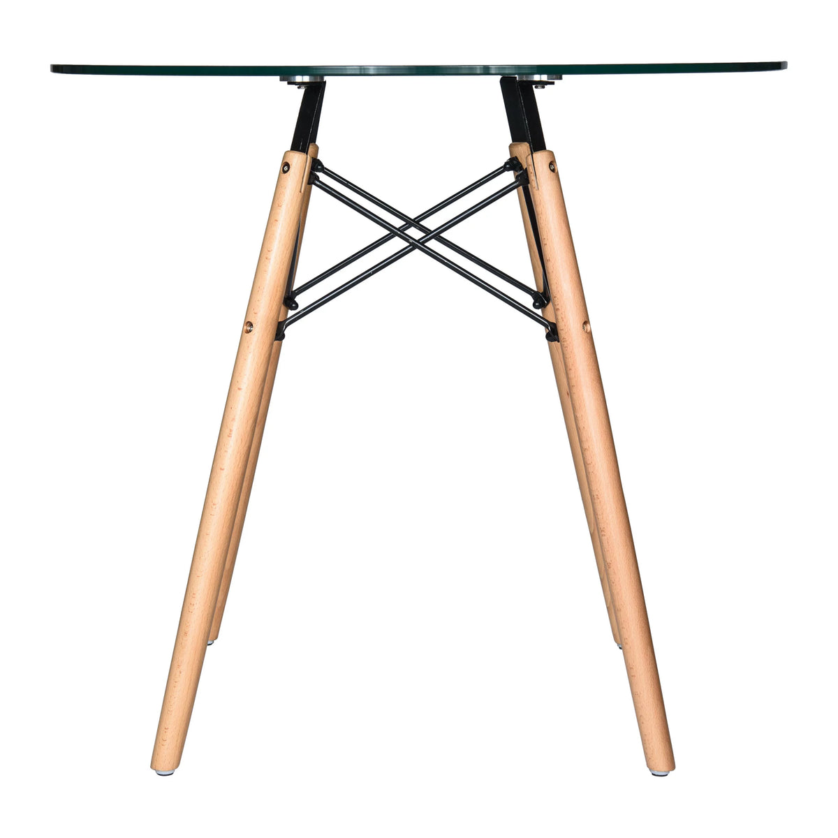 Round Glass Top Dining Table with Wood Base Y50948