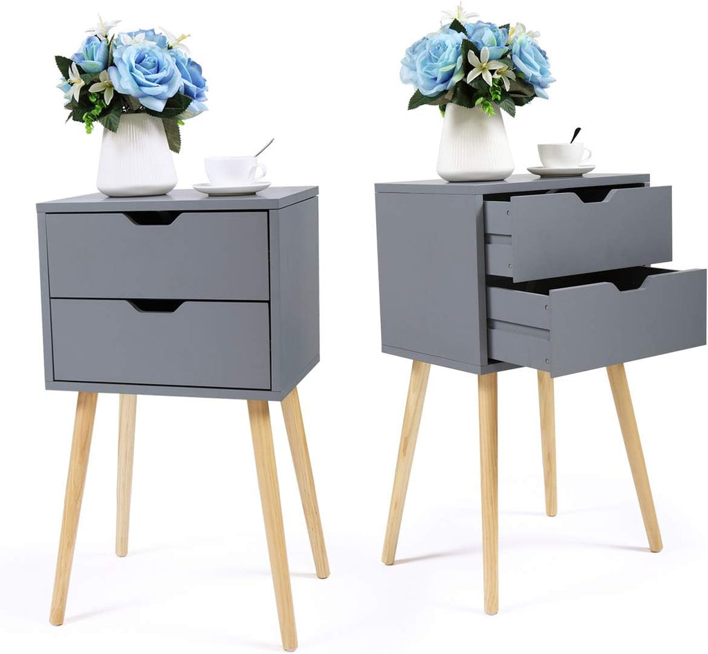 Set of 2 Blue Wood Nightstand with 2 Drawers L378