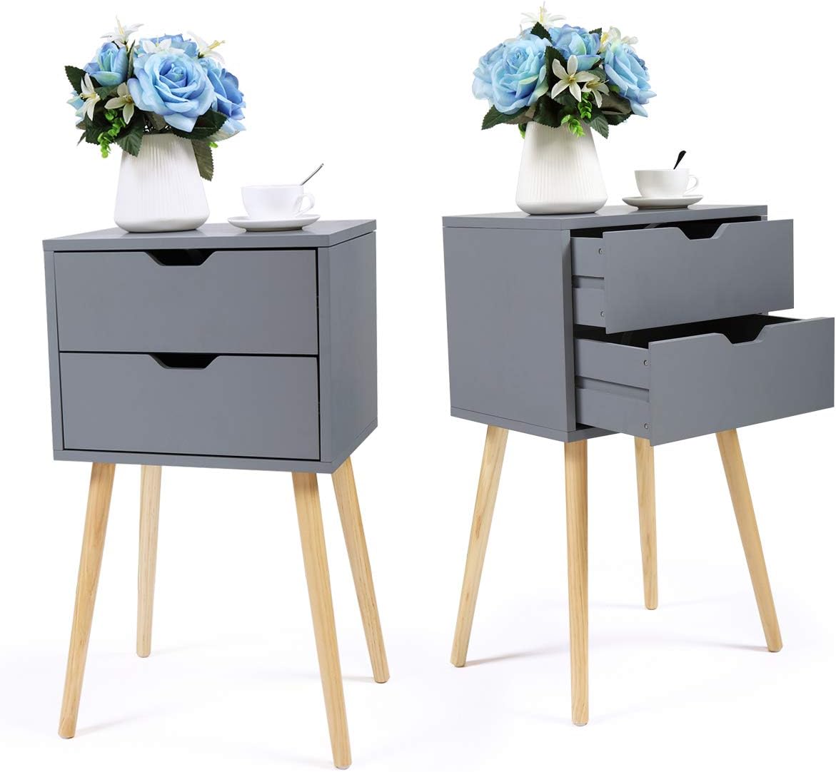 Set of 2 Blue Wood Nightstand with 2 Drawers L378