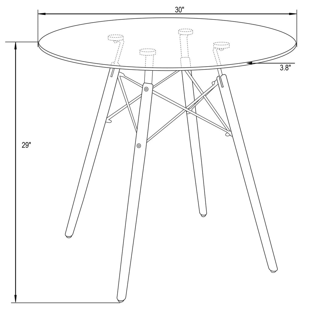 Round Glass Top Dining Table with Wood Base Y50948