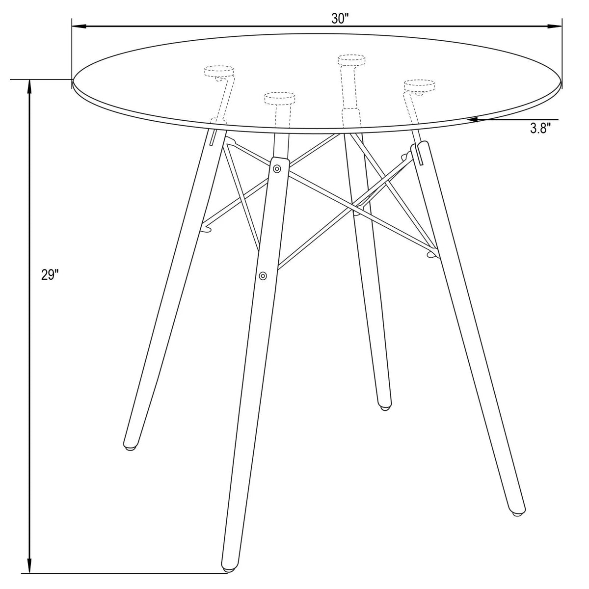 Round Glass Top Dining Table with Wood Base Y50948