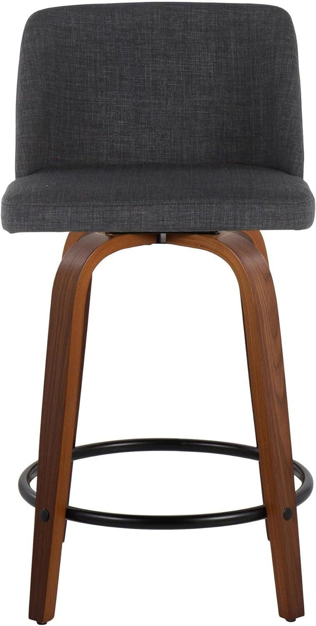 24" Counter Stool With Swivel In Walnut Wood And Charcoal Fabric - Set Of 2 Z693290