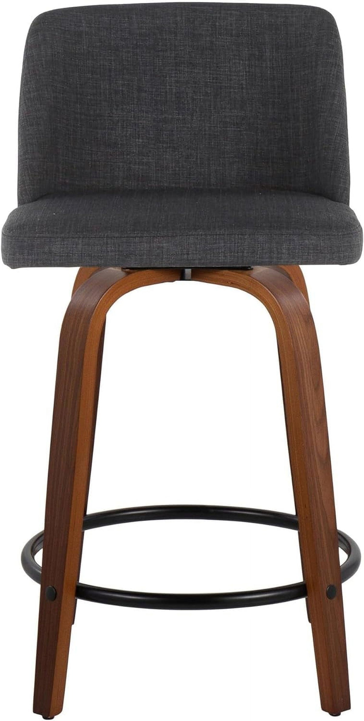 24" Counter Stool With Swivel In Walnut Wood And Charcoal Fabric - Set Of 2 Z693290