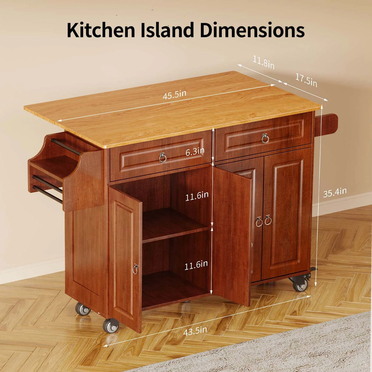 52" Kitchen Island Cart with Storage and Lockable Wheels V9514