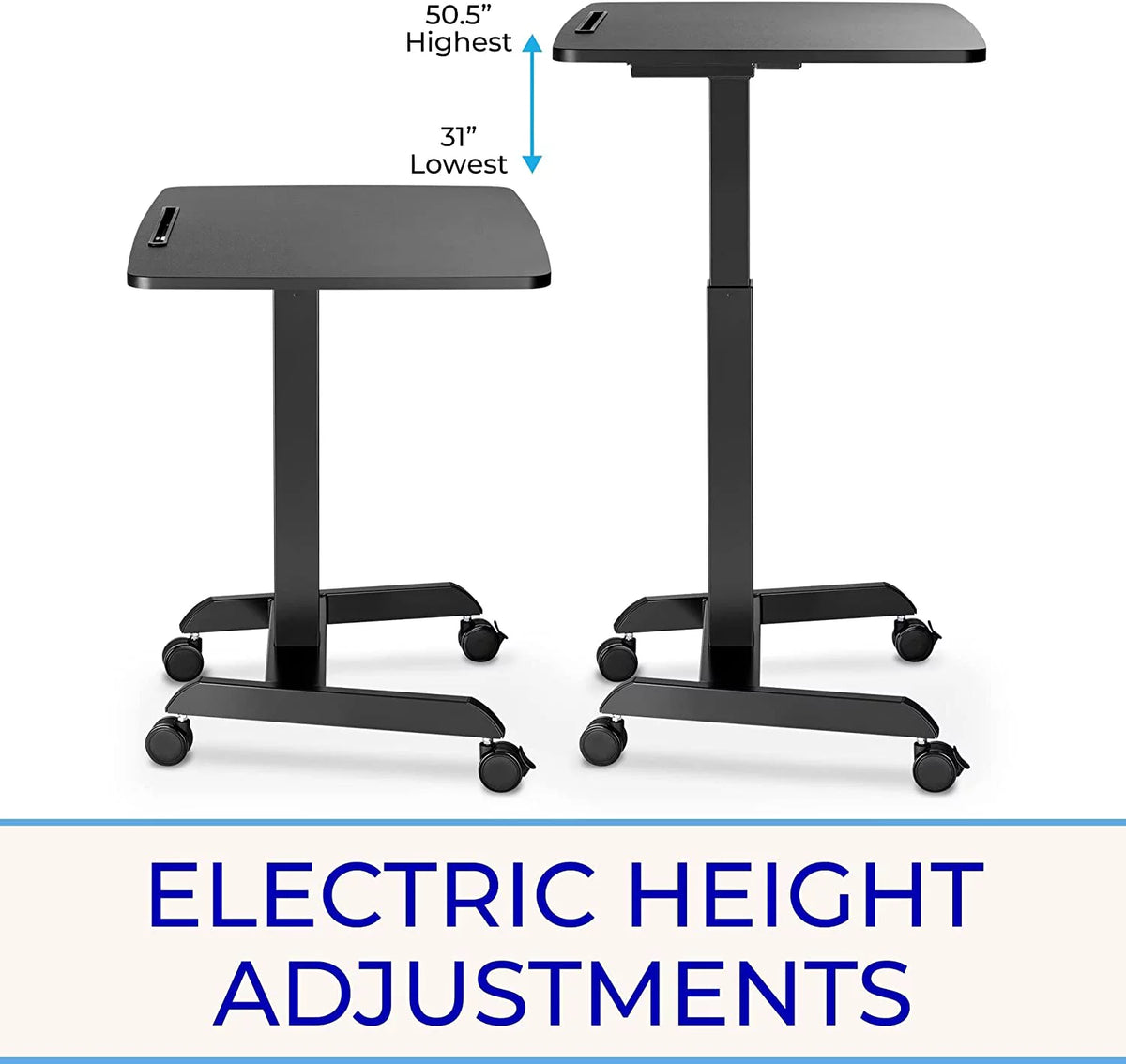 Extra Large Height Adjustable Rolling Electric Podium Desk with Wheels, Black O3162