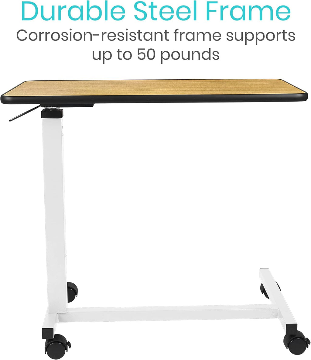 Overbed Table with Swivel Wheel Rolling Tray Adjustable Over Bedside Home Desk A680