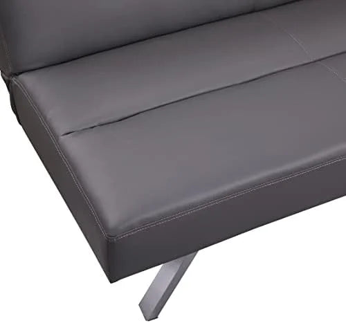 Faux Leather Convertible Futon Sofa Bed with Chrome Legs V552