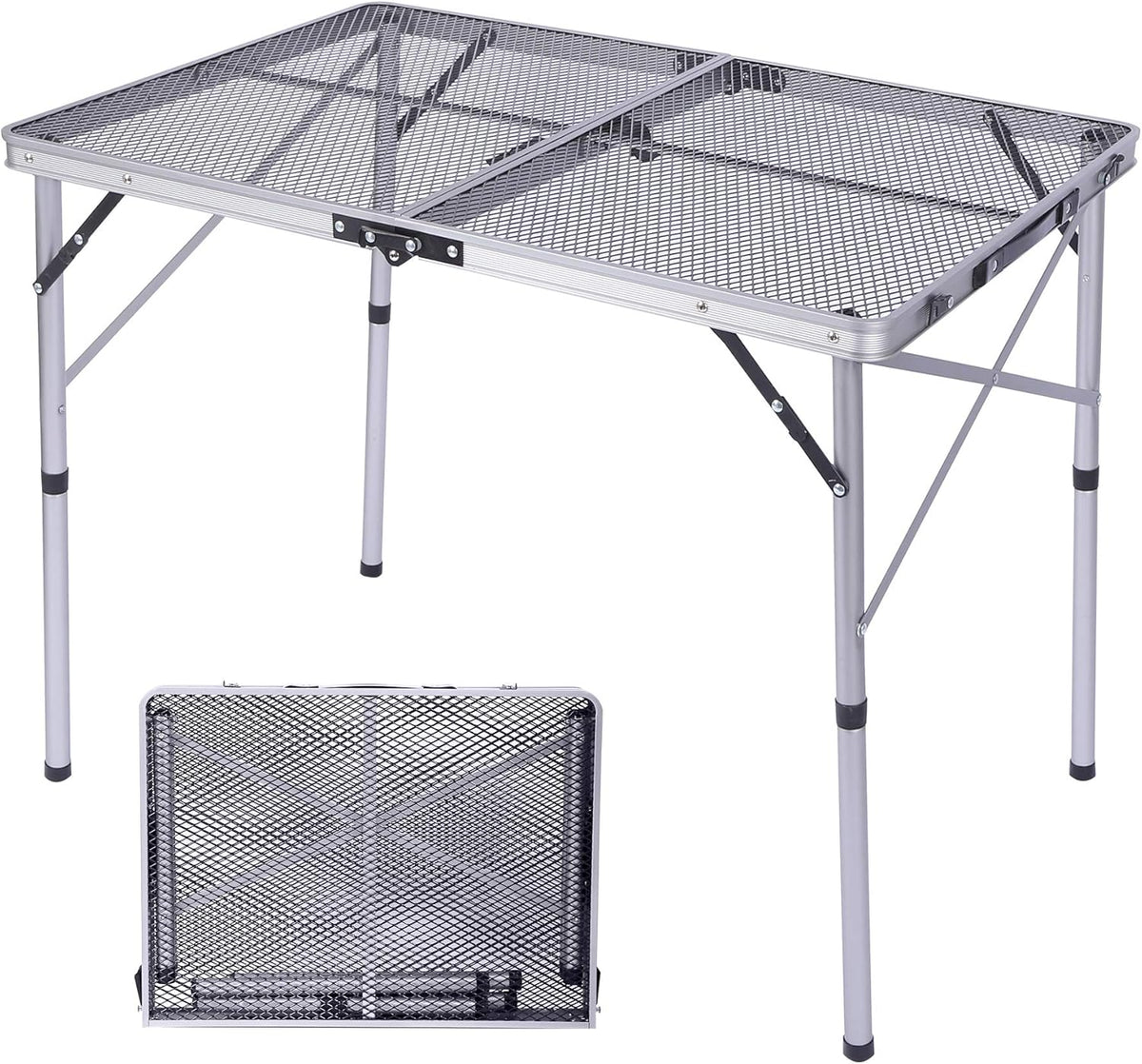 Foldable Aluminum Grill Table with Adjustable Height, Silver 36''×24'' V210