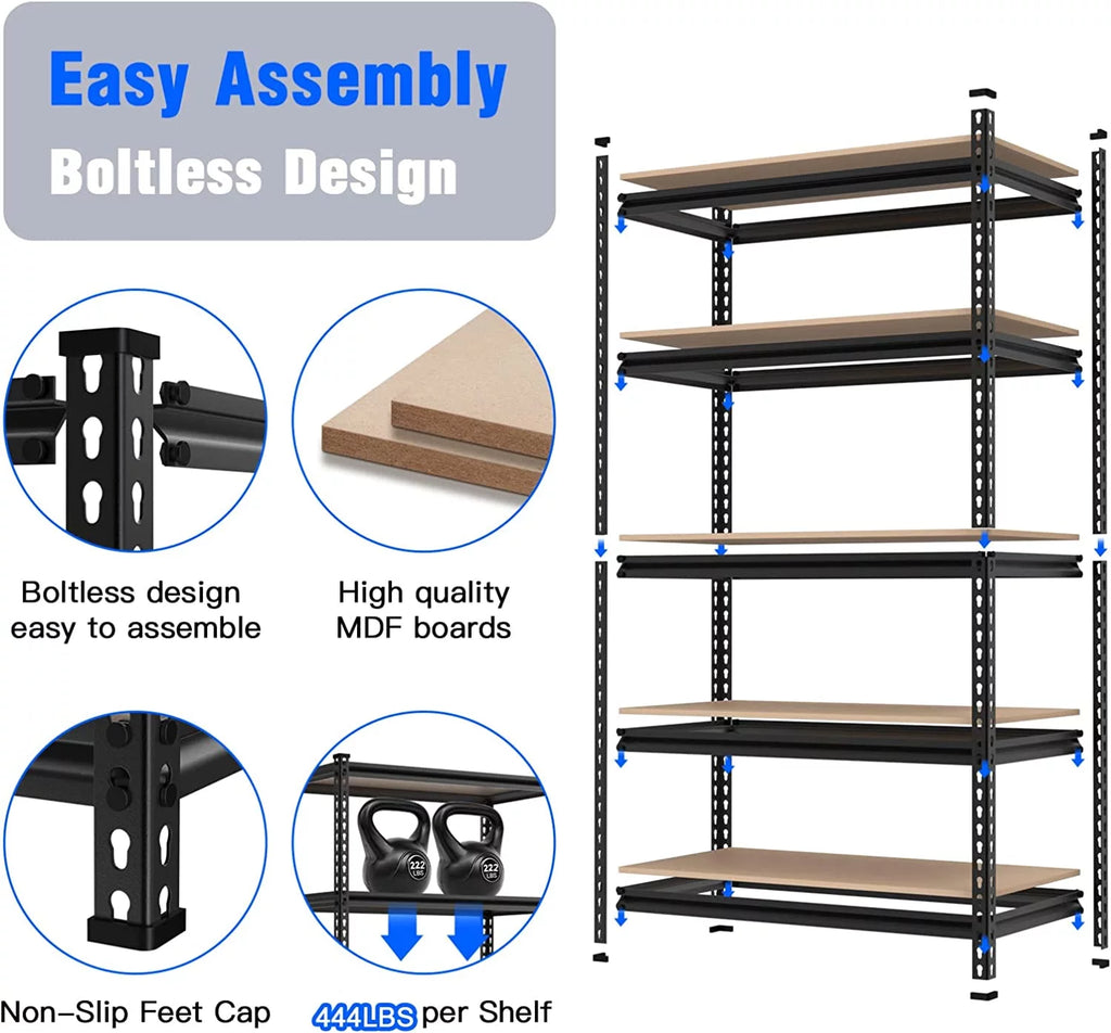 5-Tier Heavy Duty Adjustable Metal Storage Shelves, Black M273837