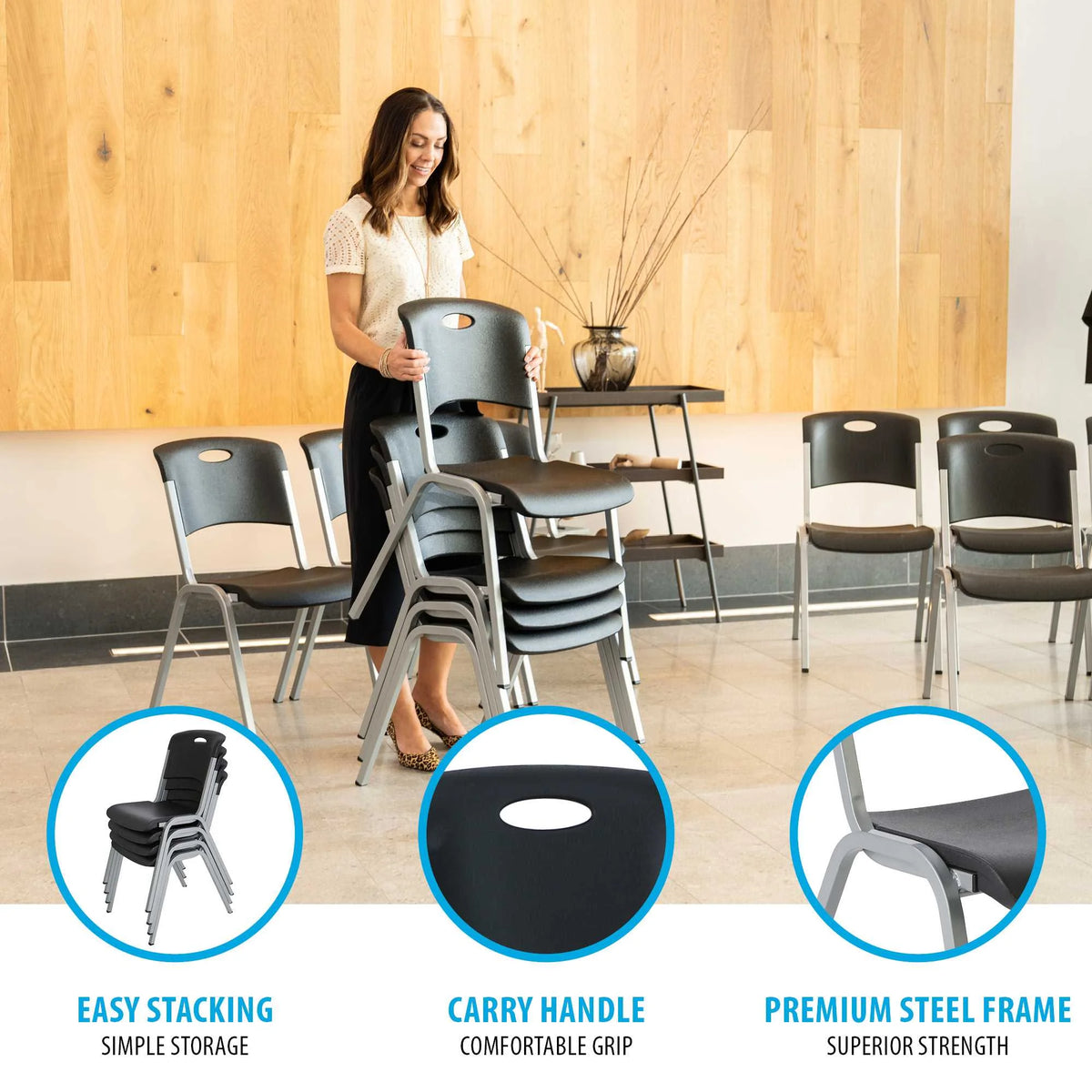 14 Pack Black & Silver Stacking Chairs L18652
