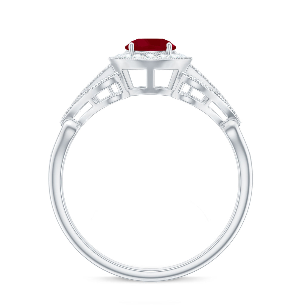 Ruby and Diamond Engagement Ring, 925 Sterling Silver I756438