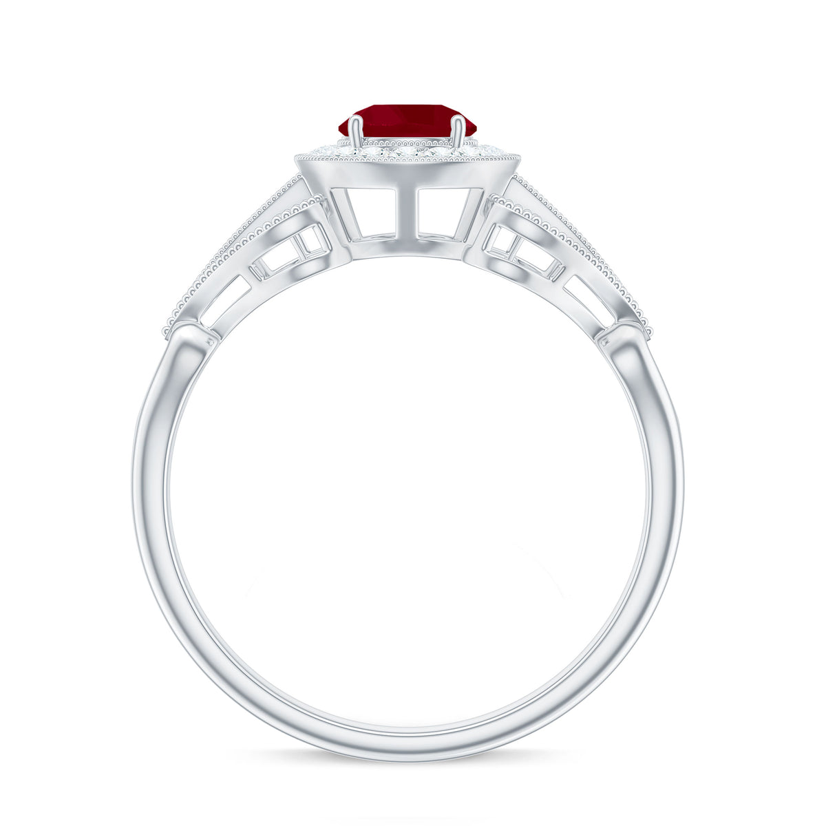 Ruby and Diamond Engagement Ring, 925 Sterling Silver I756438