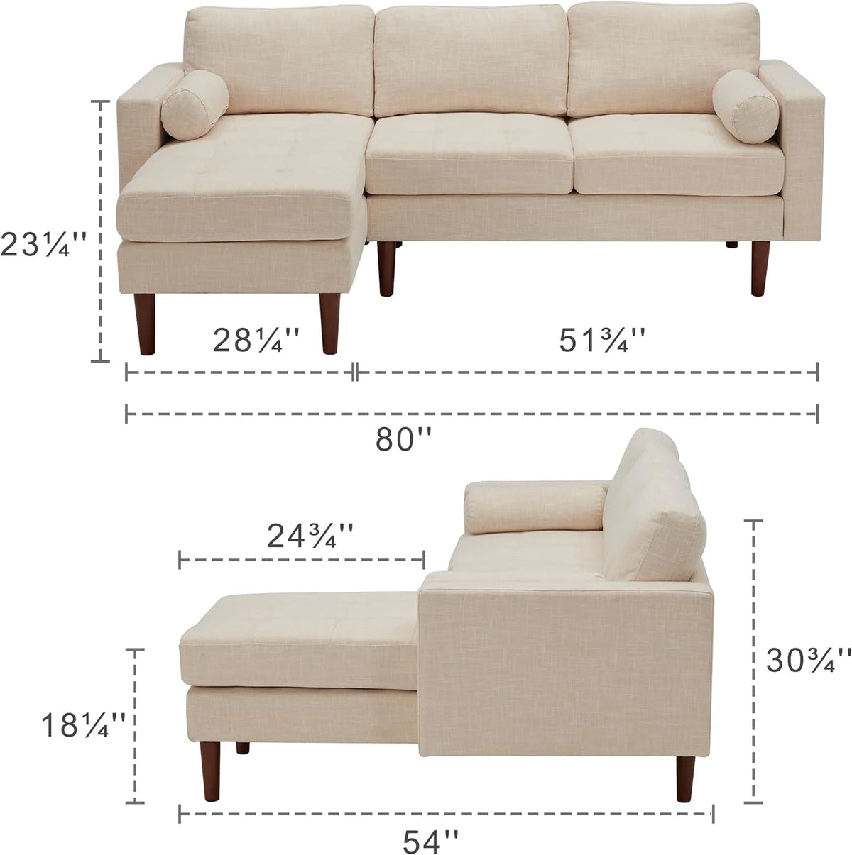 Beige Linen L Shaped Sectional Sofa with Reversible Chaise U822
