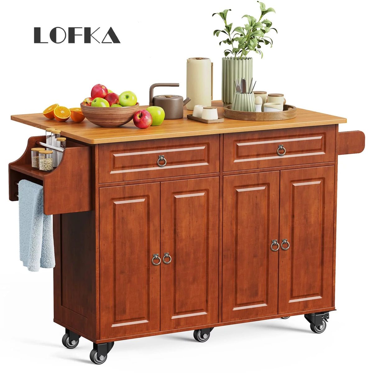 52" Kitchen Island Cart with Storage and Lockable Wheels V9514