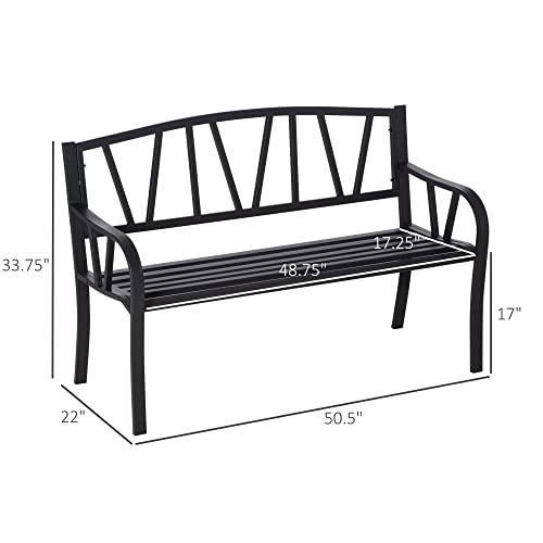 Black Metal Garden Bench with Slatted Seat M723