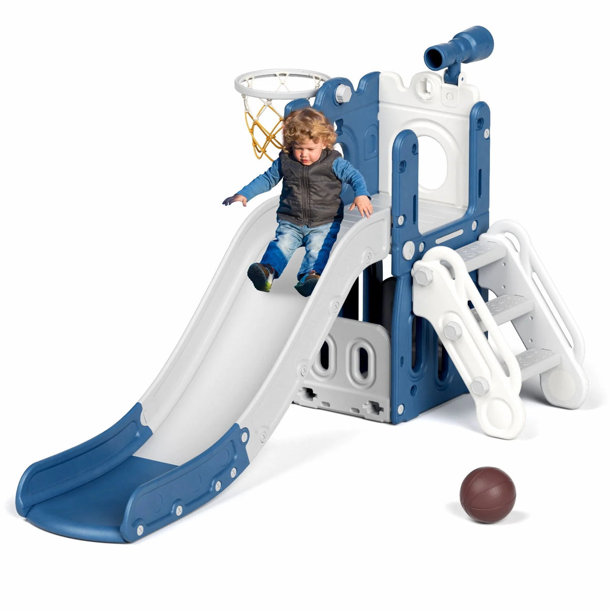 Blue Toddler Slide and Climber Set with Basketball Hoop K1131