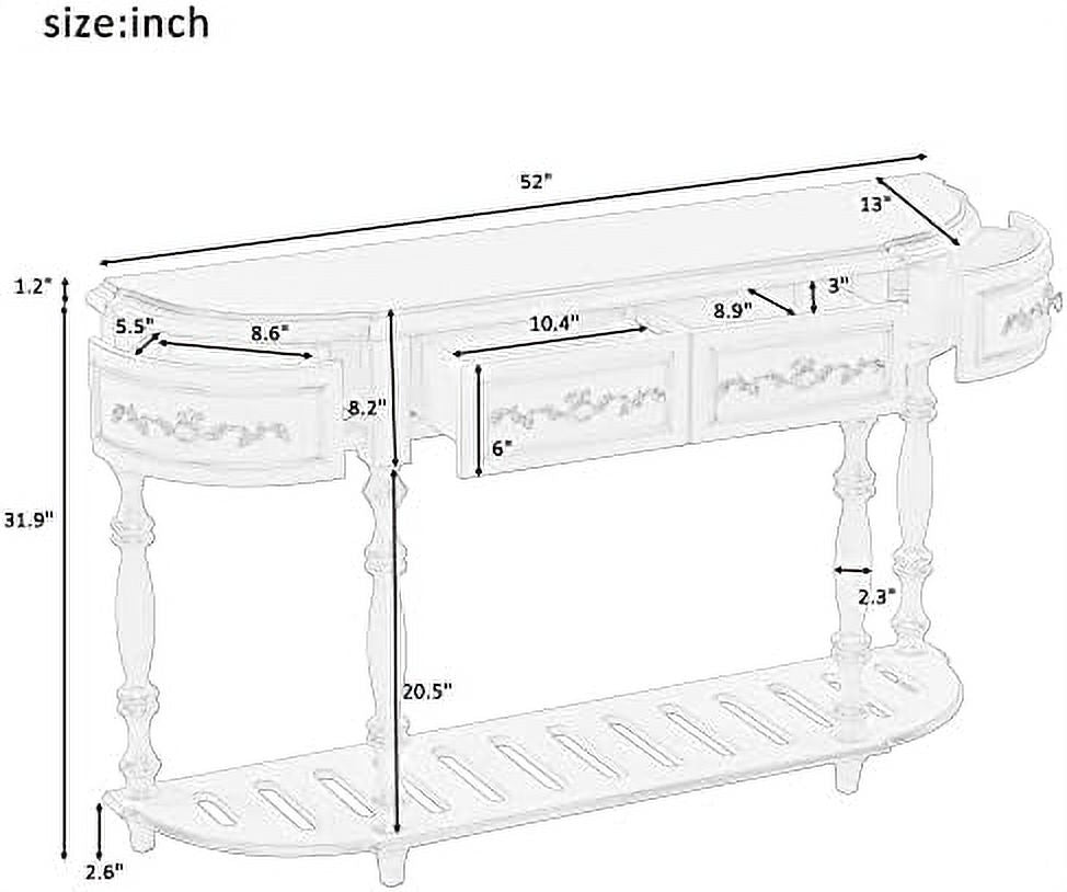 Curved Console Table with 4 Drawers Solid Wood Frame Black E713627